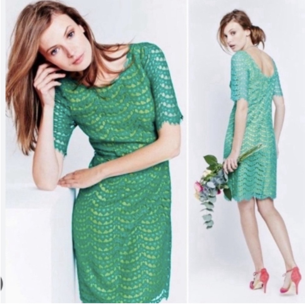 Boden Summer Lace Dress - Viridian and Sulphur - Size 8L